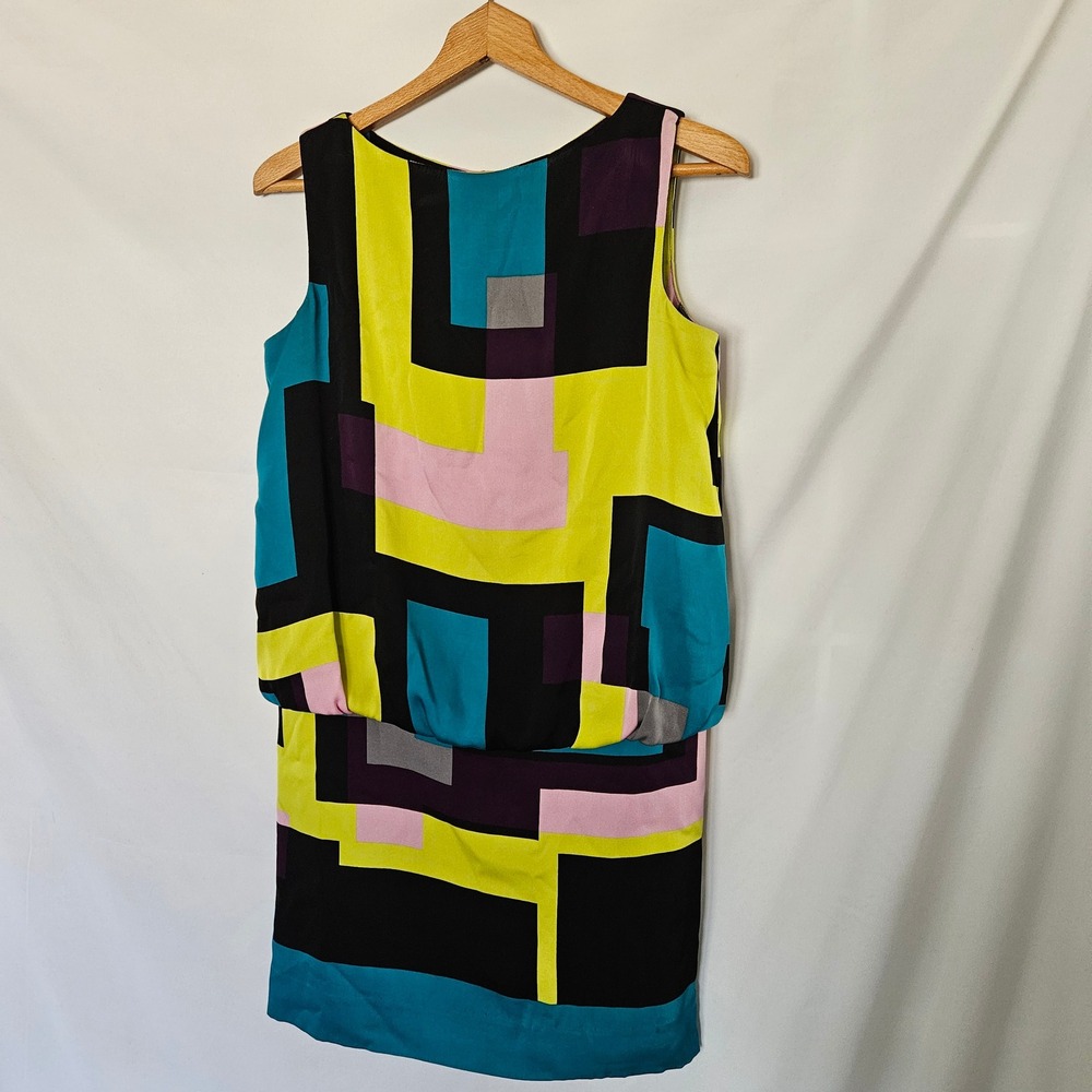 Milly of New York Vintage Rectangle Print‎ Anita Cascade 100% Silk Dress sz 6